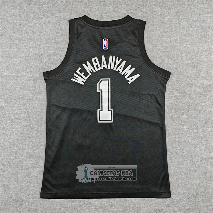 Camiseta Nino San Antonio Spurs Victor Wembanyama NO 1 Ciudad 2025-26 Negro